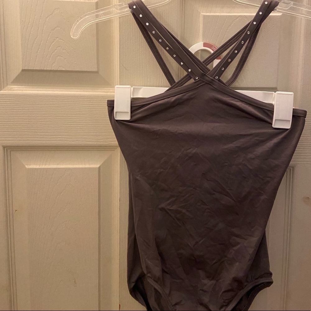 Gray gem dance leo / cross strap